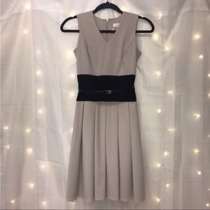Calvin Klein Petite Sleeveless Tan and Black Dress with Belt